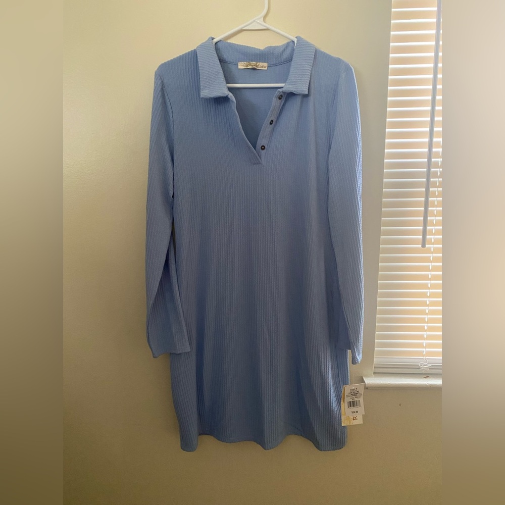 REWINDS - LIGHT BLUE LONG SLEEVE POLO DRESS